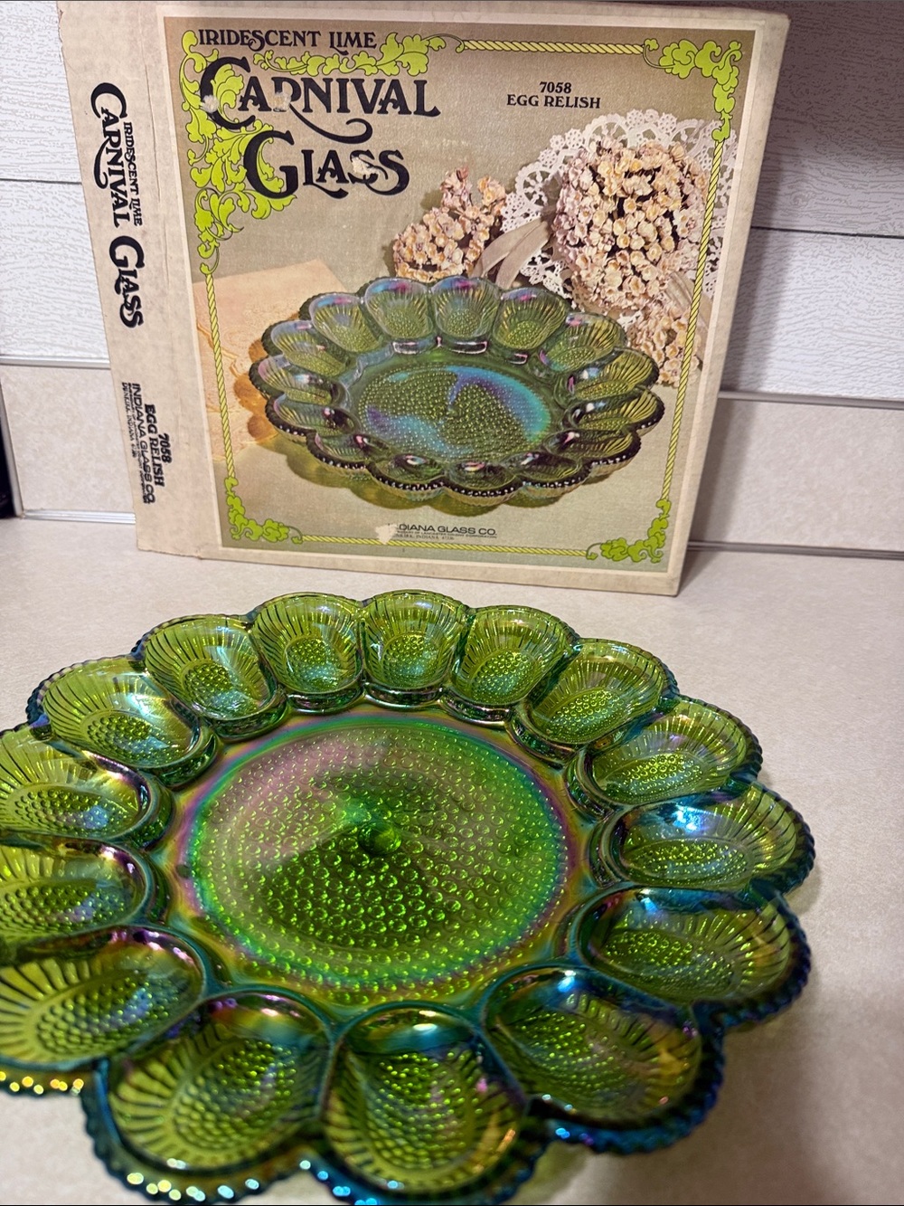 Carnival glass iridescent lime